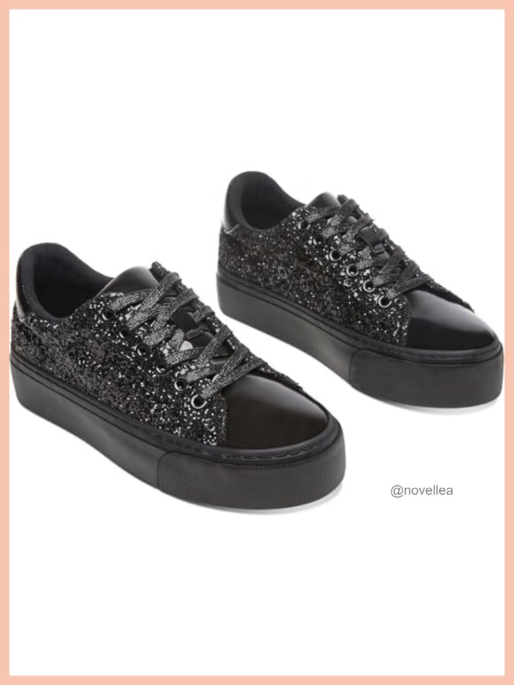 Glitter Platform Lace-Up Chunky Sneakers Sparkly Low-Top Walking Shoes